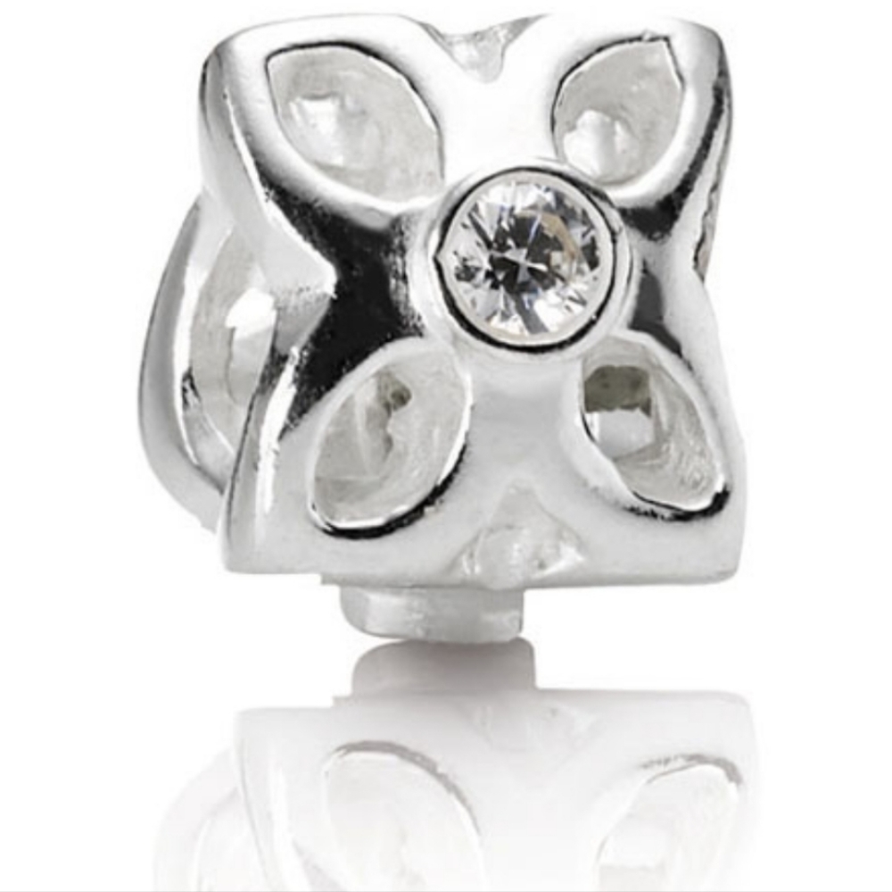 Pandora Four Petal Flower Clear CZ Charm